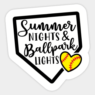 Summer Nights Ballpark Lights Softball Sticker